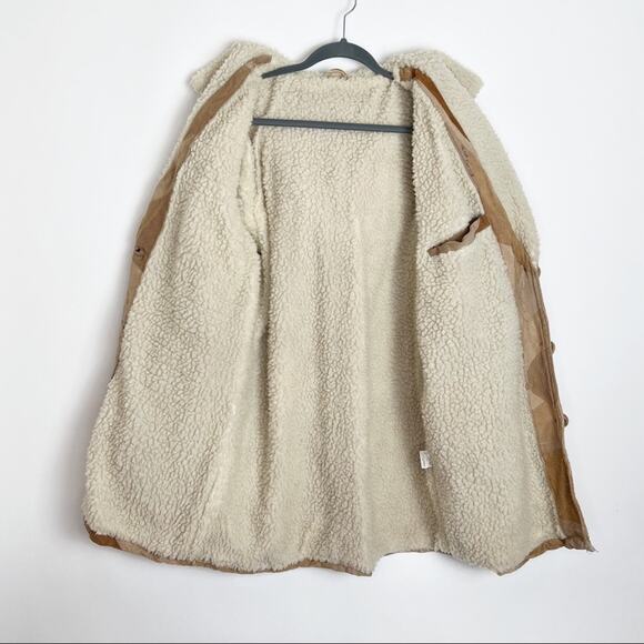 Retro Patchwork Leather Jacket Faux Sherpa Lined Medium - Picture 6 of 14